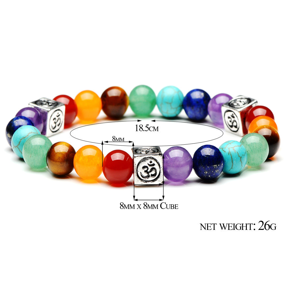 Wholesale 2pcs Square OM Alloy Qimai Yoga Colorful Energy Stone Bracelet